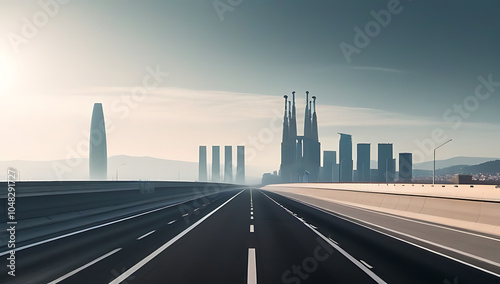 barcelona skyline highway leading city alien invasion disaster