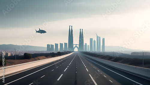 barcelona skyline highway leading city alien invasion disaster