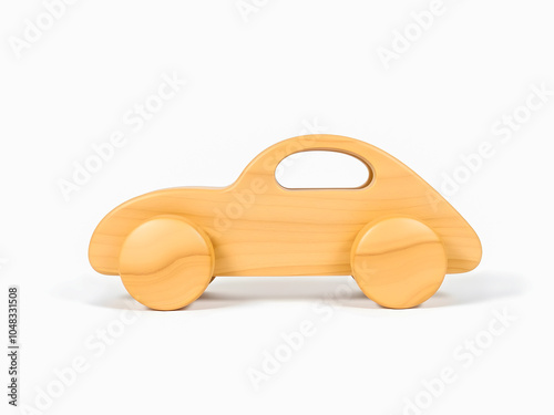 Wooden toy car isolated on white background