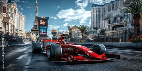 Red Formula One Race Car on Las Vegas Street