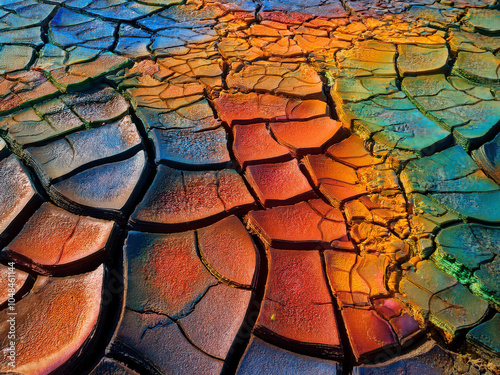 dry cracked earth with colourful mud