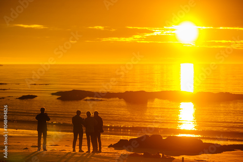 Seascape at midnight sun on Andoya, Norway