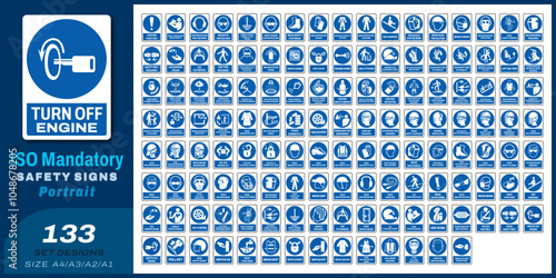 133 set ISO mandatory safety signs v138_turn off engine_portrait size a4/a3/a2/a1 