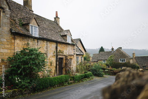 English Countryside Limestone Cottages and Houses in Snowshill Broadway The Cotswolds in Autumn - perfect autumnal tourism scene for tourists, chocolate box and jigsaw puzzle perfect