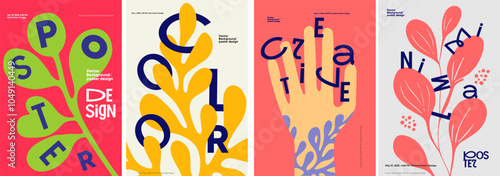 Bold poster set with organic shapes and vibrant typography. Combines minimalist design with lively color schemes, showcasing creative layouts and vector graphics for 2025 events.