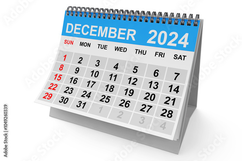 2024 Year December Calendar. 3d Rendering