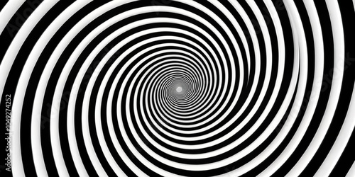 Hypnotic black and white spiral design rotating seamlessly, low angle view