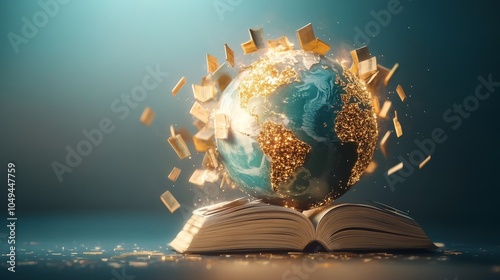 Global Education Network, a vibrant globe surrounded by interconnected books symbolizing universal access to knowledge and learning.