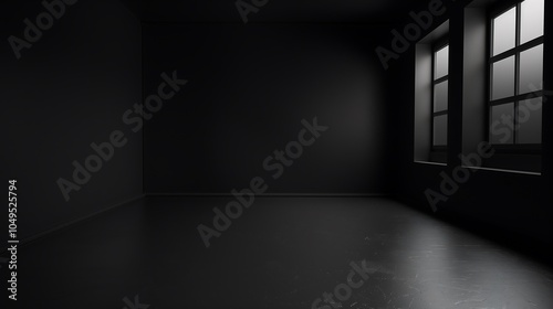 Shadowy Corner of a Black Room with Window Light for Dramatic Effect. Generative AI 窓の光でドラマチックな効果を演出する黒い部屋の影のコーナー。