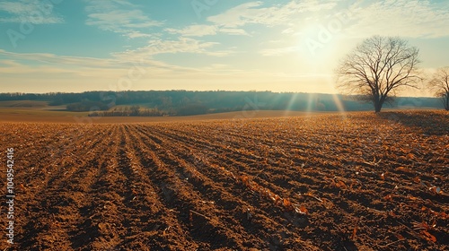 39 Overheated farmland under a blazing sun, dead crops scattered across the fields, long shadows from withered trees, lowangle view, warm tones, intense heat