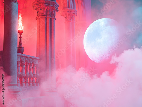 Moonlit Crypt Background with Crackling Torches