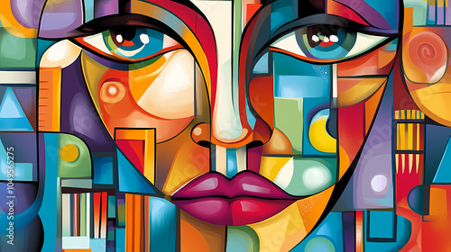 Abstract cubist portrait with vibrant colors. Cubist Portrait. Illustration