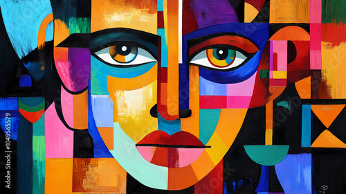 Abstract cubist portrait with vibrant colors. Cubist Portrait. Illustration