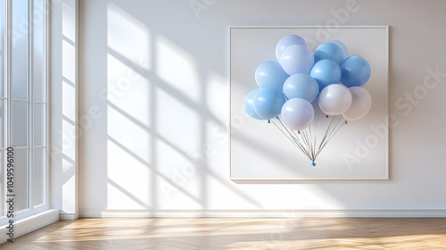 Pastel Blue and Light Lavender Balloons Floating in a Serene Atmosphere