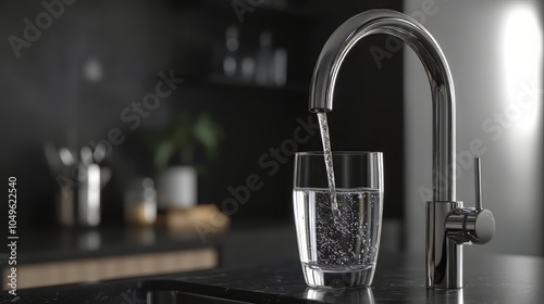 Filling up a glass with drinking water from kitchen tap. water. Ultra realistic. Photorealistic