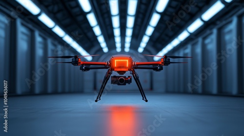 Engineers testing the aerodynamics of a mechanical drone, wind tunnel in action, bright lab lighting, wideangle view