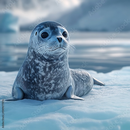 Baikal seal pup thriving on icy terrain of lake image