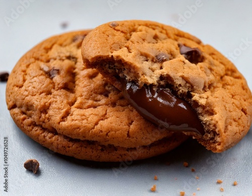 Una deliciosa galleta neoyorquina abierta por la mitad, se trata de una galleta con pepitas de chocolate y rellena de un suave chocolate para untar