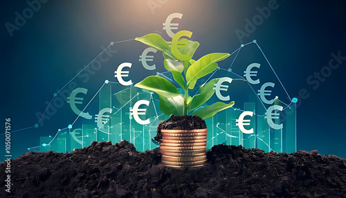 euro plant helps grow money strengthens european economy concept worldwide financial markets significantly