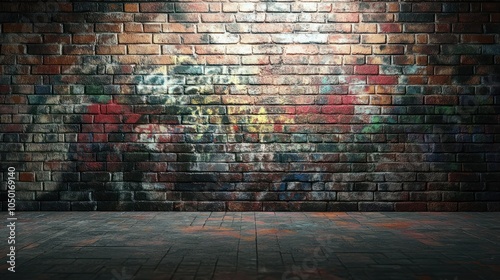 wall scratched with colorful graffiti and drawings. colorful graffiti brick wall urban visual