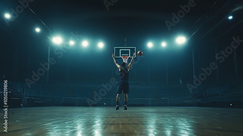 A basketball player dunking the ball.