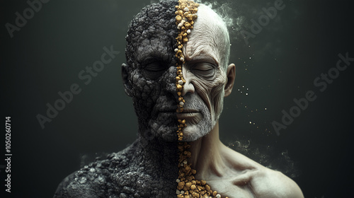 Conceptual split-face portrait symbolizing substance abuse impact