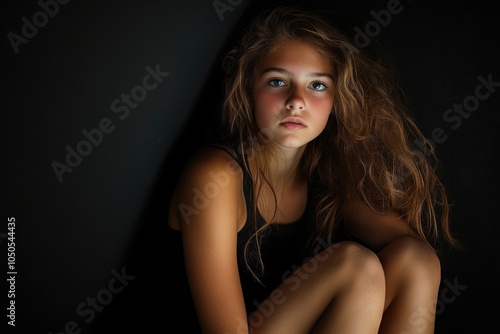 A young girl sits comfortably with her legs crossed, possibly taking a break or enjoying nature