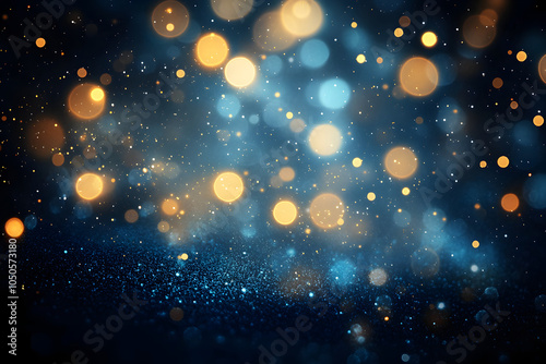 fond lumineux abstrait avec des bokeh dorés et bleus dans l'obscurité, représentant la magie et l'illumination effets lumineux. - Noël, fêtes de fin d'année décembre janvier