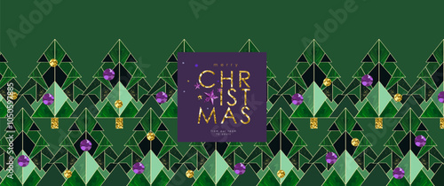 Merry Christmas! 2025. Vector modern abstract geometric minimalistic illustration of Christmas tree and balls pattern for greeting card, corporate postcard, banner, flyer, invitation or background