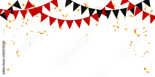 Triangular pennants bunting garland and gold confetti for Black Friday sale