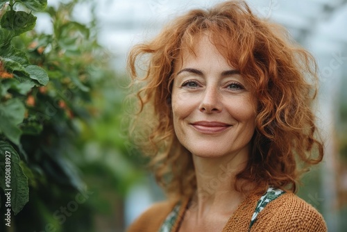 Happy mature woman advocating for veganism outdoors, Generative AI