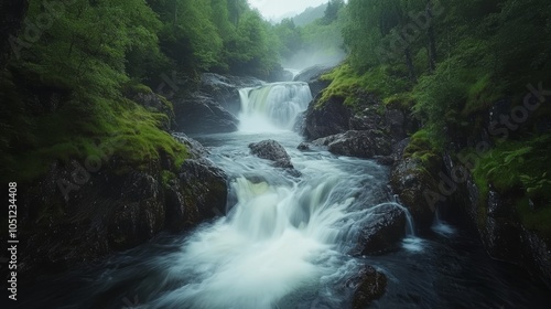 Glen Orchy waterfalls, Scotland, long exposure, summer.