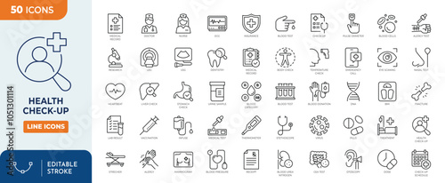 health check-up line editbale icon set