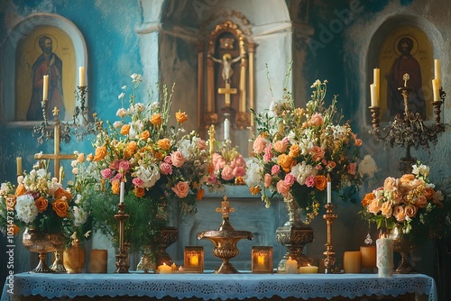 Greece wedding. wedding altar with Orthodox symbols