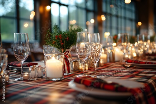 Scotland wedding. wedding reception with tartan decorations