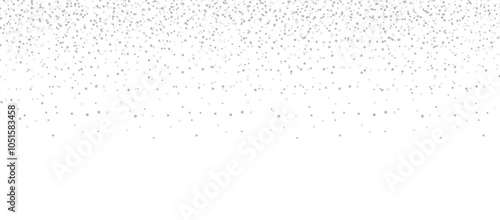 Horizontal silver glitter festive confetti isolated on transparent background. Silver glitter falling dust particles. Luxury confetti dots rain. Magic party border. Holiday decoration design elements 