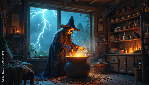 witch cooking potion