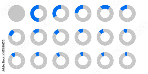 Circular chart for infographic. Wheel division into fractions, circular shape sectors. Vector round split shape