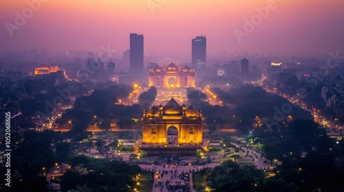 New Delhi City Skyline at Night: Urban Landscape with Skyscrapers and Panoramic View