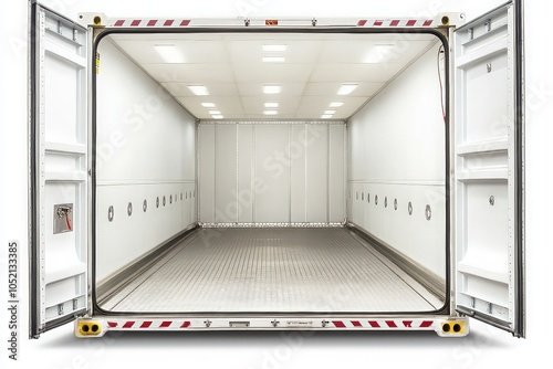 Empty open refrigerated truck container interior