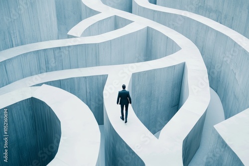 Entrepreneur journey navigating a complex maze symbolizing leadership and risk management