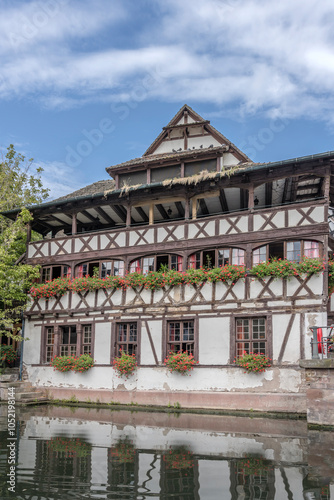 Tanners house historical building on Ill river bank, Strasbourg, France