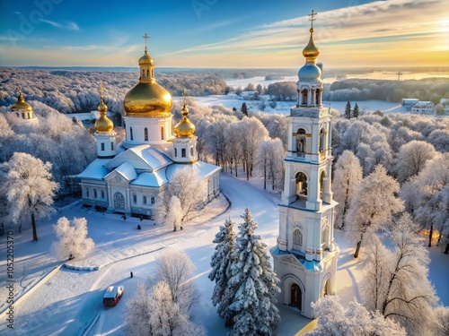 Winter Wonderland in Pushkin: Bell Tower of Sophia Cathedral in St. Petersburg, Russia