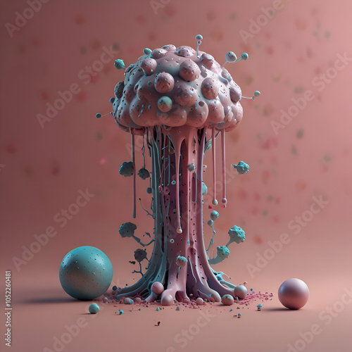 Rendering of a 3D concept for an oncology treatment that kills cancer cells isolated pastel background Copy space