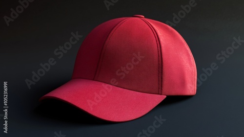 A **red** cap with a brim, oriented such that the front section of the cap is facing the viewer.