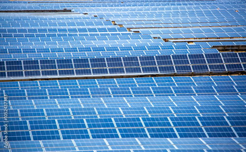 Solar panel fields in large quantities. Solar panels as alternative energy sources safe for the environment.