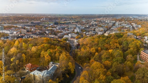 Aerial view of Kaunas Old Town, Lithuania in autumn