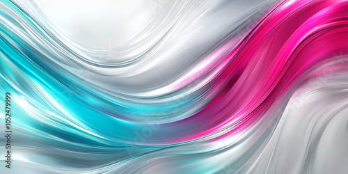 Vibrant flowing abstract background featuring a shiny metallic surface with tones of fuchsia, turquoise, and silver, creating an energetic and modern design