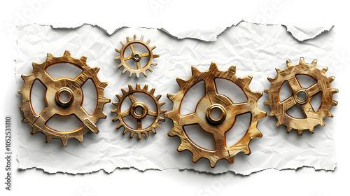 gears cogwheels icon automation innovation technology concept highlighted by white, vintage, png