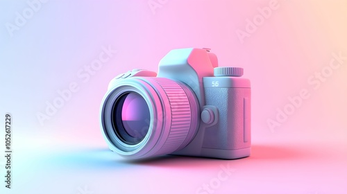 ikona 3D, aparat fotograficzny, flash, tło szare, fotografia, minimalizm, ilustracja cyfrowa, sprzęt fotograficzny, pastelowe kolory, subtelne oświetlenie, bliskie ujęcie, detale, grafika wektorowa, A